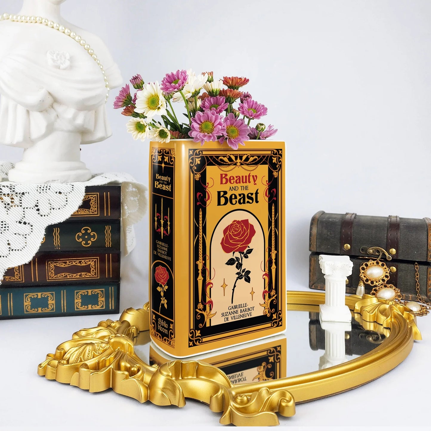 『美女と野獣』陶磁器花瓶［送料込］