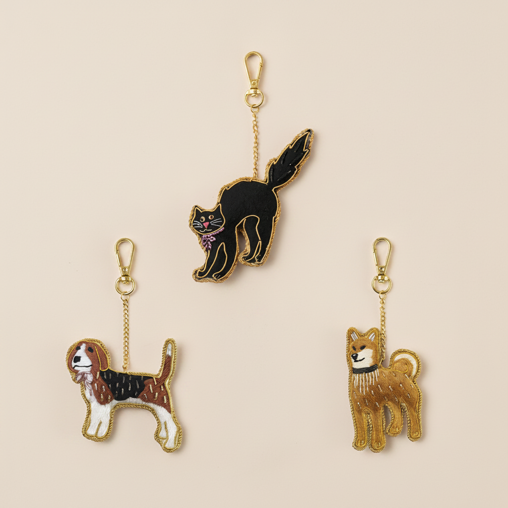 ザリ刺繍 アニマルバッグチャーム／キーホルダー