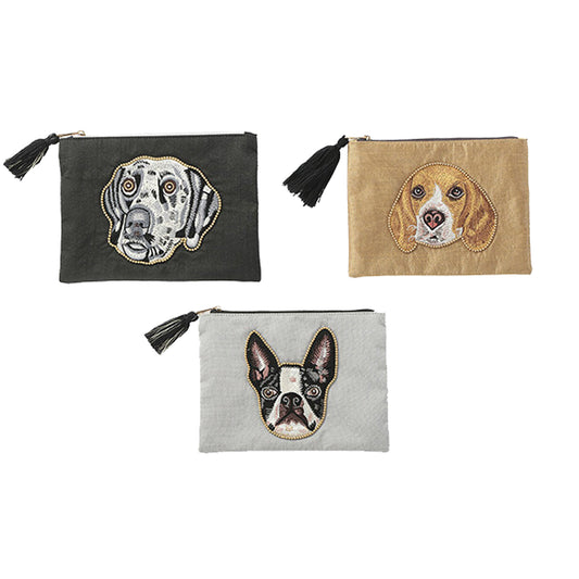 ドッグ刺繡ポーチ
