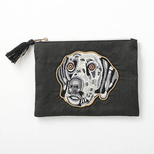ドッグ刺繡ポーチ