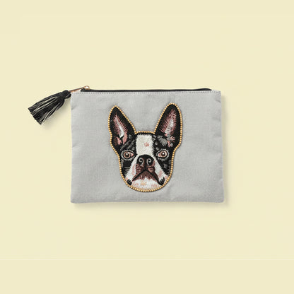 ドッグ刺繡ポーチ