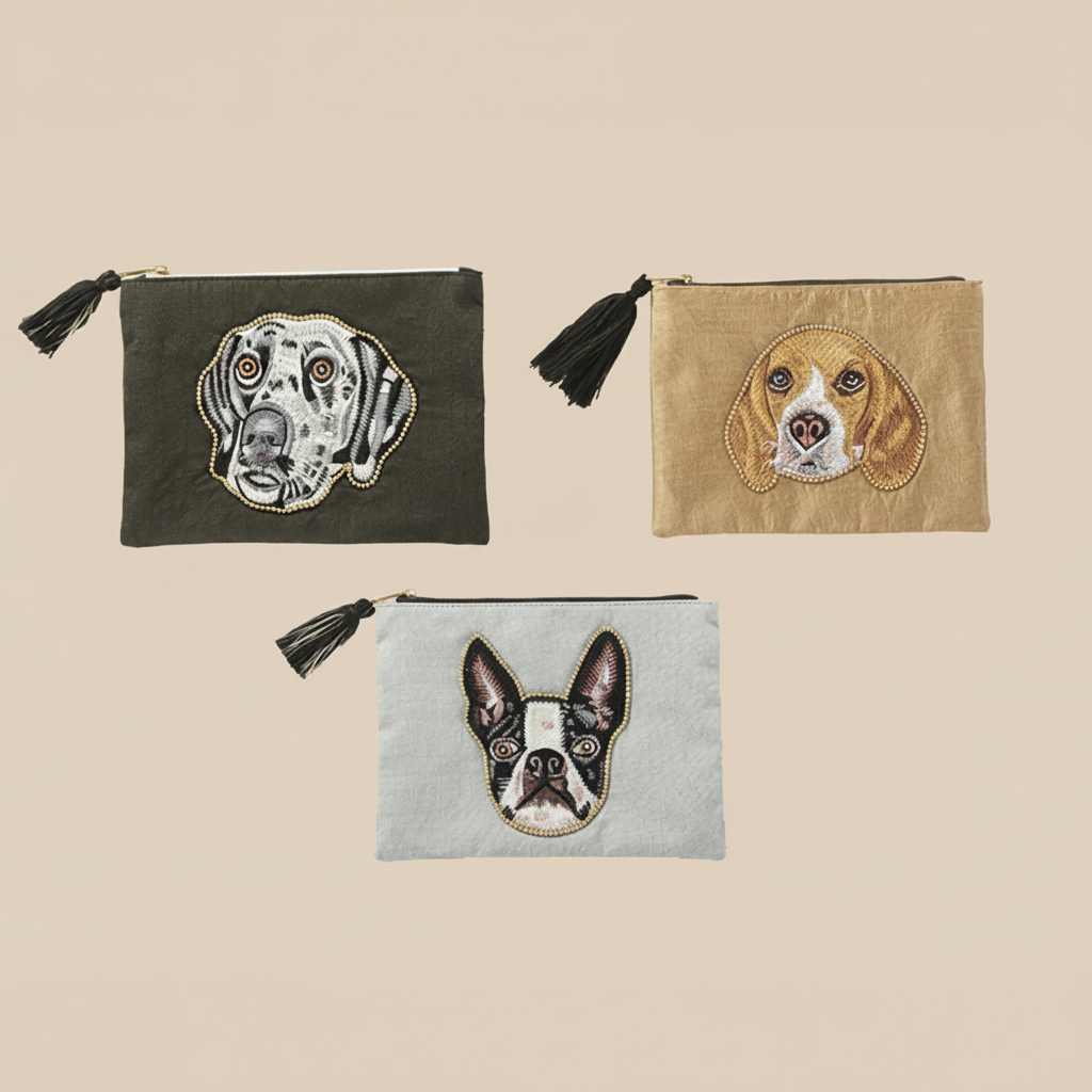 ドッグ刺繡ポーチ