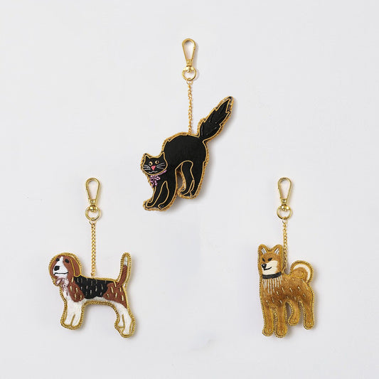 ザリ刺繍 アニマルバッグチャーム／キーホルダー
